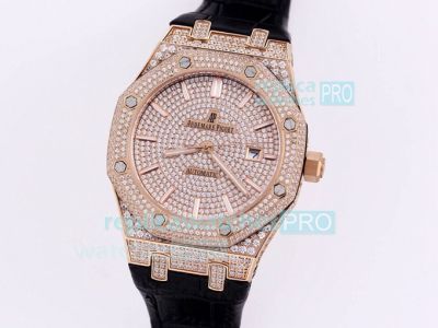 Replica Audemars Piguet Royal Oak Iced Out Watch Rose Gold